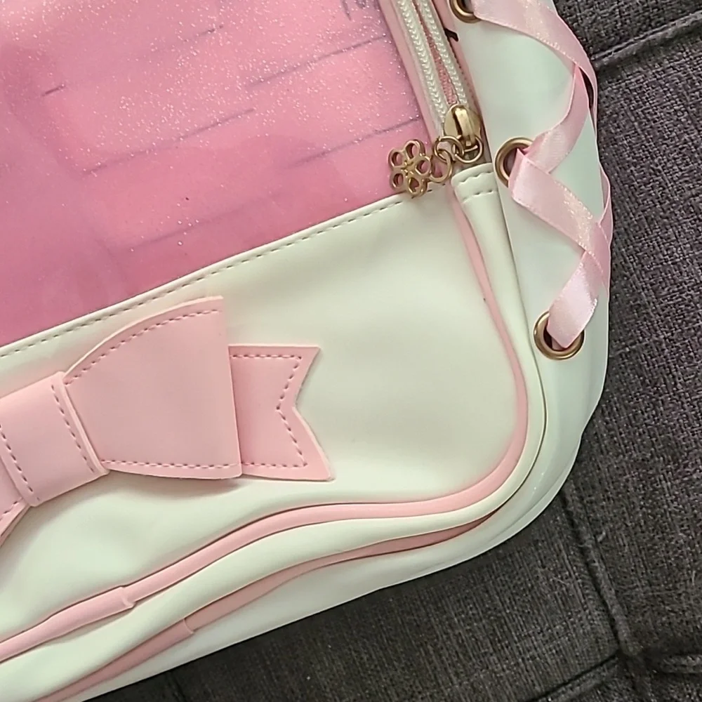 Donalworld white Pink bow backpack faux leather‎ NWT